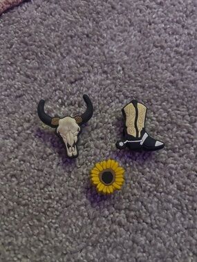 Cow Skull, Cowboy Boot & Sunflower Shoe Charms - Yellow, Black, Cream